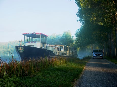 The Grand Victoria moored on the Burgundy canal