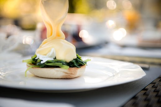 Eggs Benedict Florentine breakfast on board the luxury yacht Grand Victoria