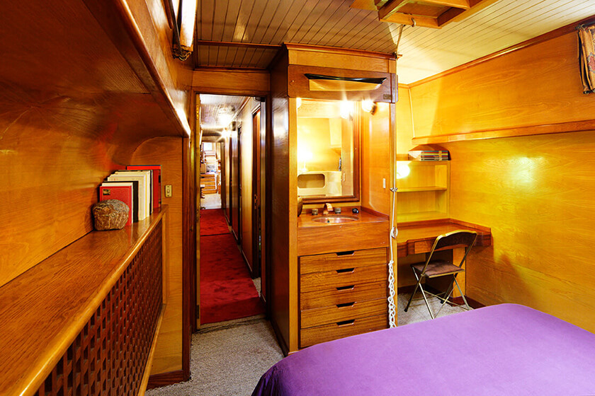 Cabin of a river barge in France