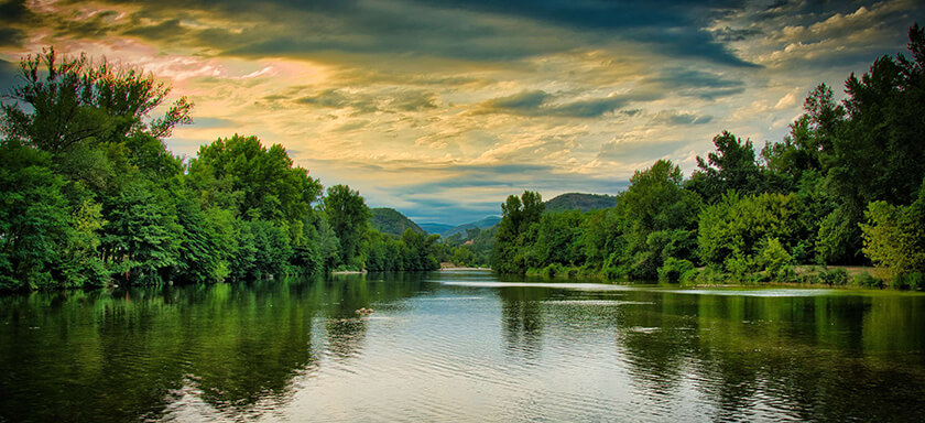 Evening view from a river barge in France